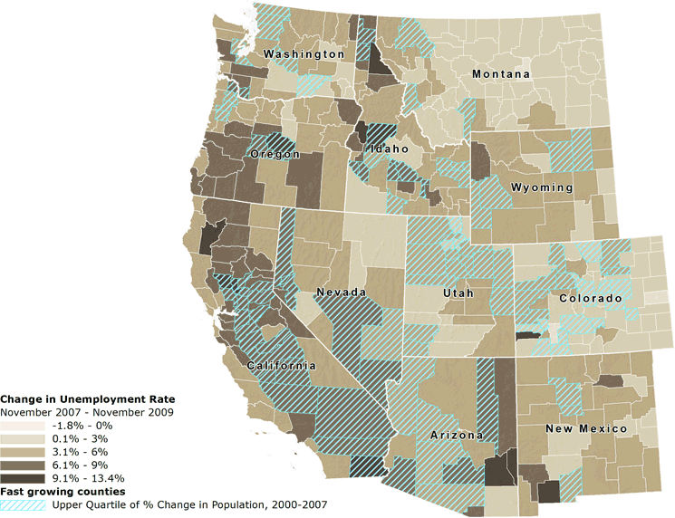 Map: Western Counties Unemployment Rate 2007-2009