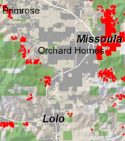Map showing growth of homes in the Wildland Urban Interface