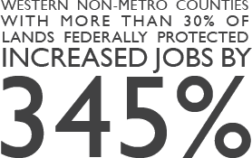 Text: Western non-metropolitan counties with more than 30 percent federal protected land increased jobs by 345%.png