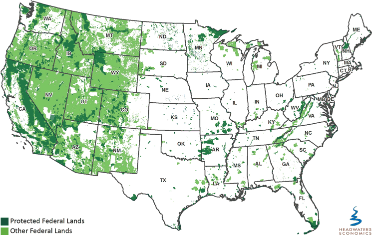 Map 1: Federal Lands and Protected Federal Lands, United States