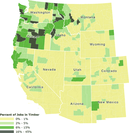 Map: Western Counties- Timber Jobs 2007-2009