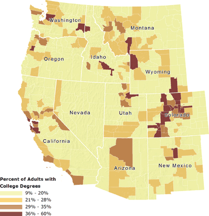 Map: Western Counties- College Degrees 2007-2009