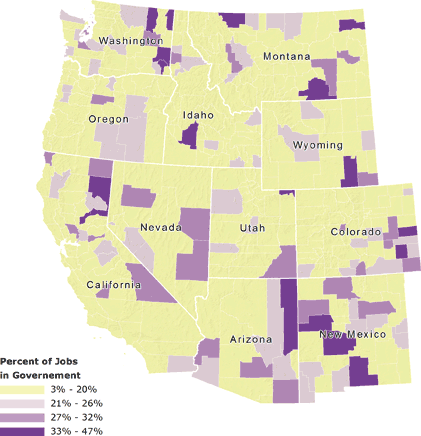 Map: Western Counties- Government Jobs 2007-2009